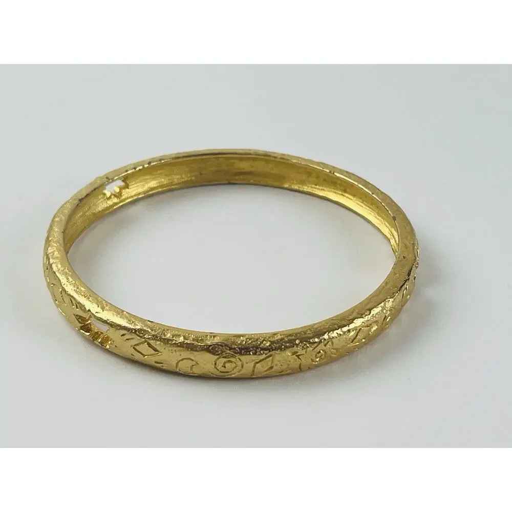 Liz Claiborne Bangle Bracelet Gold Tone Star cut out Etched LCi Moon Spiral Burs